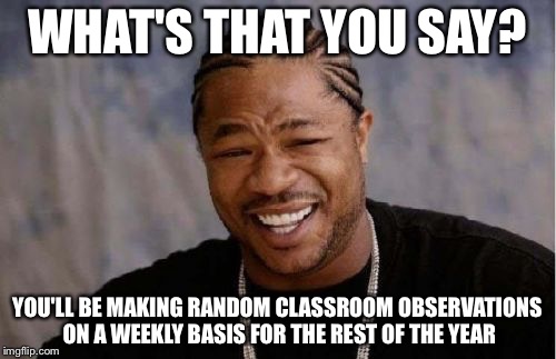 Yo Dawg Heard You Meme | WHAT'S THAT YOU SAY? YOU'LL BE MAKING RANDOM CLASSROOM OBSERVATIONS ON A WEEKLY BASIS FOR THE REST OF THE YEAR | image tagged in memes,yo dawg heard you | made w/ Imgflip meme maker