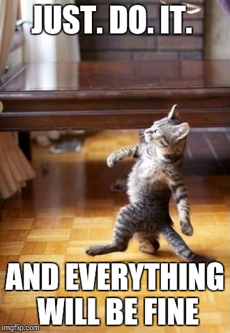 Cool Cat Stroll | JUST. DO. IT. AND EVERYTHING WILL BE FINE | image tagged in memes,cool cat stroll | made w/ Imgflip meme maker