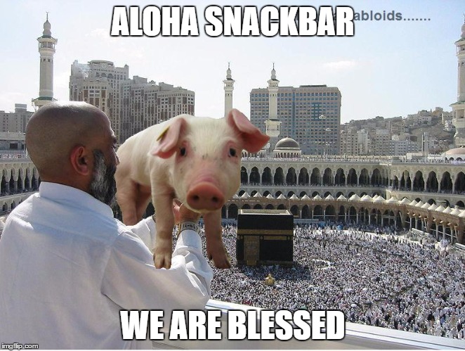 Muslims are pigs | ALOHA SNACKBAR; WE ARE BLESSED | image tagged in muslims are pigs | made w/ Imgflip meme maker