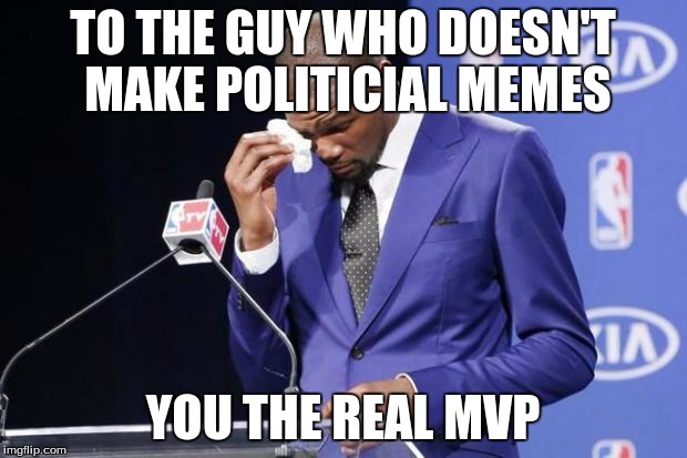 Who here hates politics? |  TO THE GUY WHO DOESN'T MAKE POLITICIAL MEMES; YOU THE REAL MVP | image tagged in memes,you the real mvp 2 | made w/ Imgflip meme maker