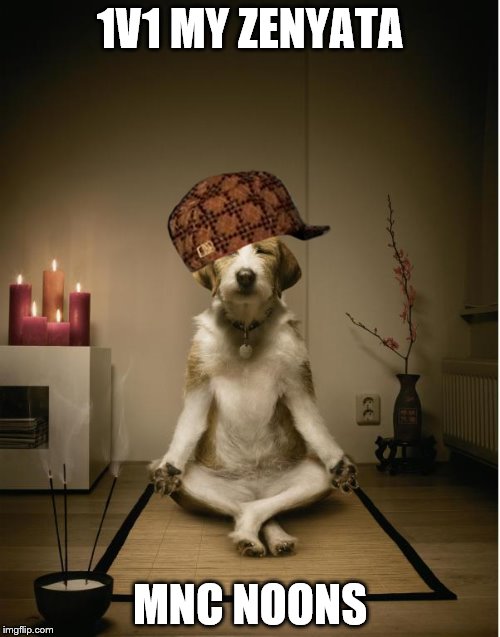 dog meditation funny | 1V1 MY ZENYATA; MNC NOONS | image tagged in dog meditation funny,scumbag | made w/ Imgflip meme maker