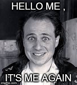 HELLO ME , IT'S ME AGAIN | image tagged in bobcat goldthwait | made w/ Imgflip meme maker
