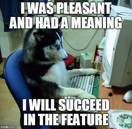 I Have No Idea What I Am Doing | I WAS PLEASANT AND HAD A MEANING; I WILL SUCCEED IN THE FEATURE | image tagged in memes,i have no idea what i am doing | made w/ Imgflip meme maker