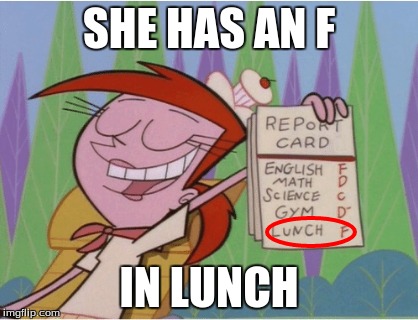 VIcky Get's  an F in Lunch | SHE HAS AN F; IN LUNCH | image tagged in grades,fairly odd parents,report card | made w/ Imgflip meme maker