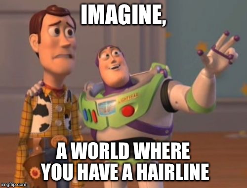 X, X Everywhere Meme | IMAGINE, A WORLD WHERE YOU HAVE A HAIRLINE | image tagged in memes,x x everywhere | made w/ Imgflip meme maker