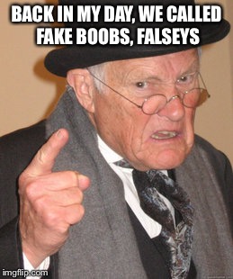 Back In My Day Meme | BACK IN MY DAY, WE CALLED FAKE BOOBS, FALSEYS | image tagged in memes,back in my day | made w/ Imgflip meme maker
