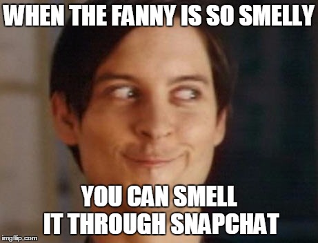 Spiderman Peter Parker Meme | WHEN THE FANNY IS SO SMELLY; YOU CAN SMELL IT THROUGH SNAPCHAT | image tagged in memes,spiderman peter parker | made w/ Imgflip meme maker