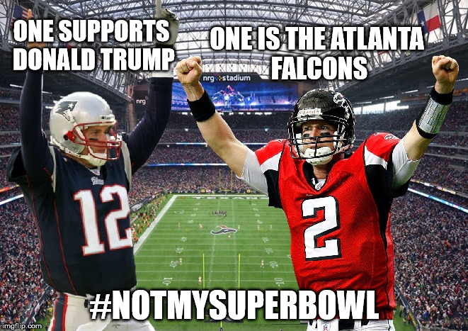 #NotMySuperBowl | ONE SUPPORTS DONALD TRUMP; ONE IS THE ATLANTA FALCONS; #NOTMYSUPERBOWL | image tagged in notmysuperbowl | made w/ Imgflip meme maker