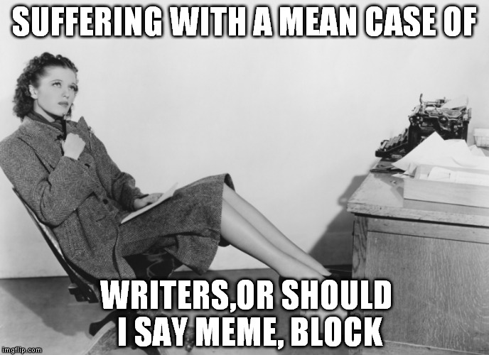 SUFFERING WITH A MEAN CASE OF; WRITERS,OR SHOULD I SAY MEME, BLOCK | image tagged in meme block | made w/ Imgflip meme maker