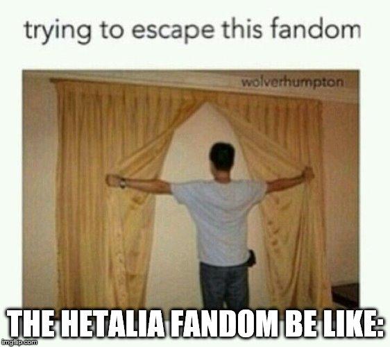 trying to escape the Hetalia fandom | THE HETALIA FANDOM BE LIKE: | image tagged in hetalia | made w/ Imgflip meme maker