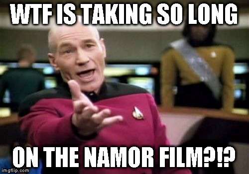 Picard Wtf Meme | WTF IS TAKING SO LONG ON THE NAMOR FILM?!? | image tagged in memes,picard wtf | made w/ Imgflip meme maker