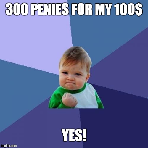 Success Kid | 300 PENIES FOR MY 100$; YES! | image tagged in memes,success kid | made w/ Imgflip meme maker