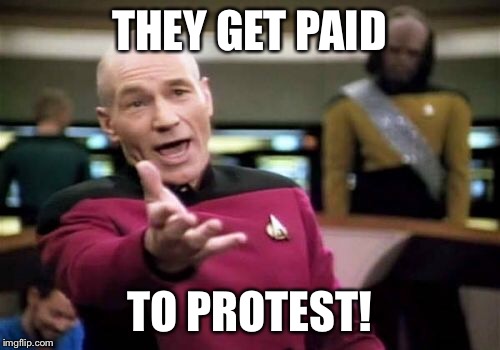 Picard Wtf Meme | THEY GET PAID TO PROTEST! | image tagged in memes,picard wtf | made w/ Imgflip meme maker