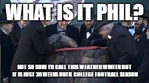 Groundhog Day  | WHAT IS IT PHIL? NOT SO SURE I'D CALL THIS WEATHER WINTER BUT IT IS JUST 30 WEEKS UNTIL COLLEGE FOOTBALL SEASON | image tagged in groundhog day | made w/ Imgflip meme maker