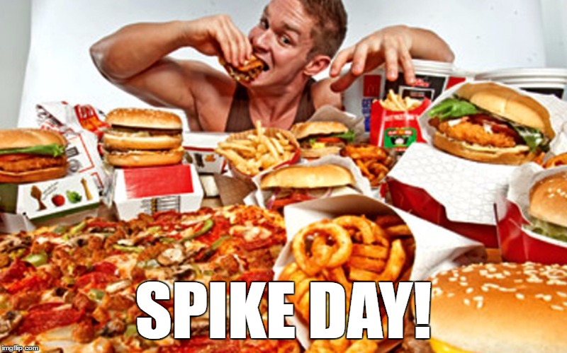 Spike Day! | SPIKE DAY! | image tagged in spike day,cheat day,fast food,food,bodybuilder,spike diet | made w/ Imgflip meme maker