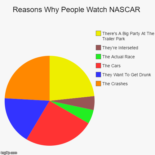 image tagged in funny,pie charts,nascar,redneck,cars,trailer park boys | made w/ Imgflip chart maker