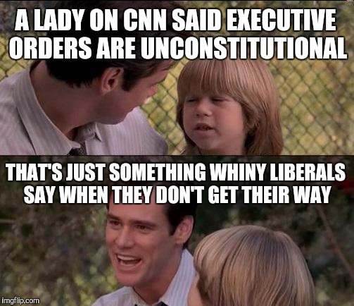 That's Just Something X Say Meme | A LADY ON CNN SAID EXECUTIVE ORDERS ARE UNCONSTITUTIONAL; THAT'S JUST SOMETHING WHINY LIBERALS SAY WHEN THEY DON'T GET THEIR WAY | image tagged in memes,thats just something x say | made w/ Imgflip meme maker