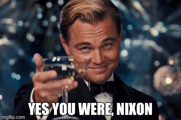 Leonardo Dicaprio Cheers Meme | YES YOU WERE, NIXON | image tagged in memes,leonardo dicaprio cheers | made w/ Imgflip meme maker