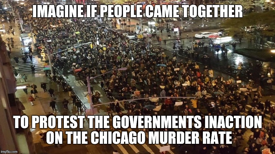 Chicago protests | IMAGINE IF PEOPLE CAME TOGETHER; TO PROTEST THE GOVERNMENTS INACTION ON THE CHICAGO MURDER RATE | image tagged in chicago protests | made w/ Imgflip meme maker