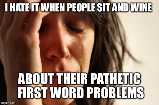 First World Problems Meme | I HATE IT WHEN PEOPLE SIT AND WINE; ABOUT THEIR PATHETIC FIRST WORD PROBLEMS | image tagged in memes,first world problems | made w/ Imgflip meme maker