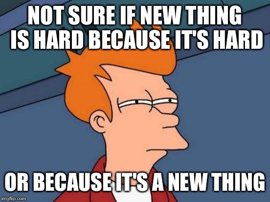 Futurama Fry Meme | NOT SURE IF NEW THING IS HARD BECAUSE IT'S HARD; OR BECAUSE IT'S A NEW THING | image tagged in memes,futurama fry | made w/ Imgflip meme maker