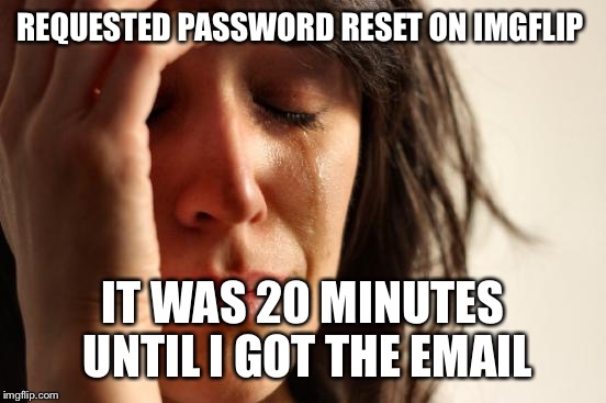 Don't you hate delays in this instant world  | REQUESTED PASSWORD RESET ON IMGFLIP; IT WAS 20 MINUTES UNTIL I GOT THE EMAIL | image tagged in memes,first world problems | made w/ Imgflip meme maker