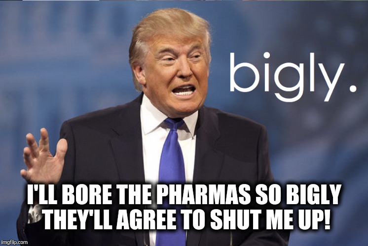 I'LL BORE THE PHARMAS SO BIGLY THEY'LL AGREE TO SHUT ME UP! | made w/ Imgflip meme maker