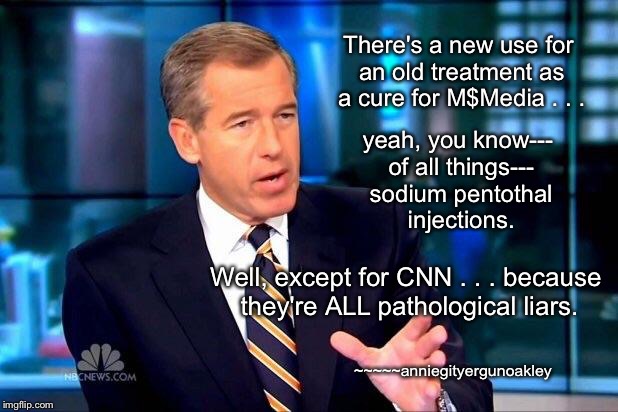 As others see us . . . | There's a new use for an old treatment as a cure for M$Media . . . yeah, you know--- of all things--- sodium pentothal injections. Well, except for CNN . . . because they're ALL pathological liars. ~~~~~anniegityergunoakley | image tagged in memes,brian williams,sodium pentothal,pathological | made w/ Imgflip meme maker