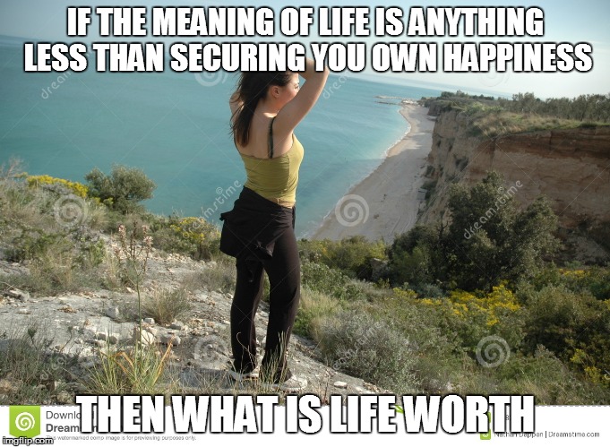 Life | IF THE MEANING OF LIFE IS ANYTHING LESS THAN SECURING YOU OWN HAPPINESS; THEN WHAT IS LIFE WORTH | image tagged in the meaning of life | made w/ Imgflip meme maker