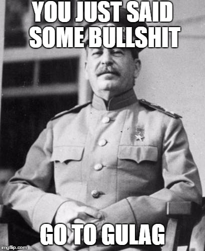 Stalin | YOU JUST SAID SOME BULLSHIT; GO TO GULAG | image tagged in stalin | made w/ Imgflip meme maker