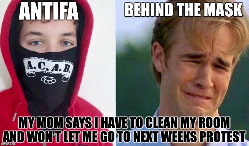 HATE FREE SPACE SAFE SPEECH  | ANTIFA; BEHIND THE MASK; MY MOM SAYS I HAVE TO CLEAN MY ROOM AND WON'T LET ME GO TO NEXT WEEKS PROTEST | image tagged in political meme,antifa,protesters,riots,free speech,liberals | made w/ Imgflip meme maker