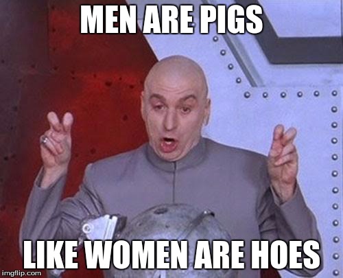 Dr Evil Laser | MEN ARE PIGS; LIKE WOMEN ARE HOES | image tagged in memes,dr evil laser | made w/ Imgflip meme maker