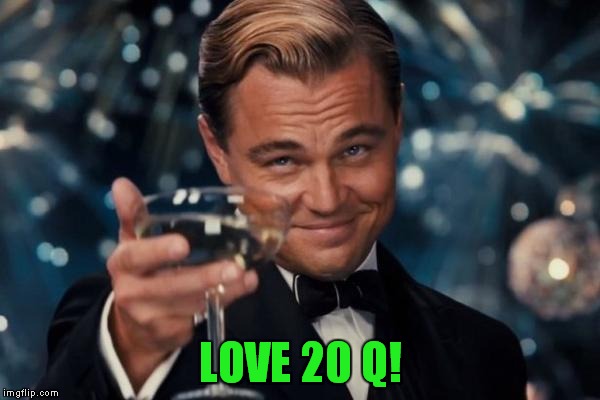 Leonardo Dicaprio Cheers Meme | LOVE 20 Q! | image tagged in memes,leonardo dicaprio cheers | made w/ Imgflip meme maker