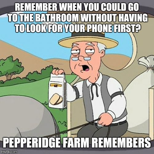 Pepperidge Farm Remembers Meme | REMEMBER WHEN YOU COULD GO TO THE BATHROOM WITHOUT HAVING TO LOOK FOR YOUR PHONE FIRST? PEPPERIDGE FARM REMEMBERS | image tagged in memes,pepperidge farm remembers | made w/ Imgflip meme maker