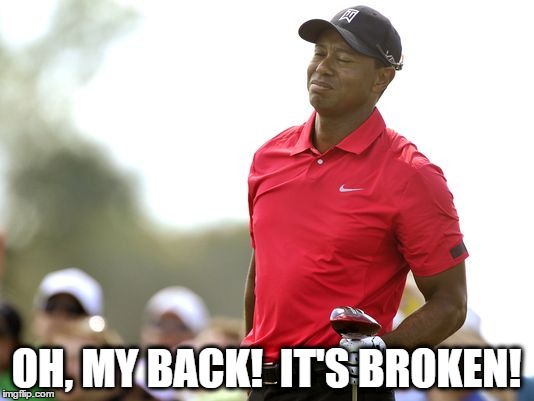 Tiger Woods Back Broken Caddyshack | OH, MY BACK!  IT'S BROKEN! | image tagged in caddyshack,al czervik,tiger woods,golf,pga tour,tiger | made w/ Imgflip meme maker
