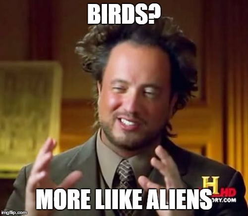 Ancient Aliens | BIRDS? MORE LIIKE ALIENS | image tagged in memes,ancient aliens | made w/ Imgflip meme maker