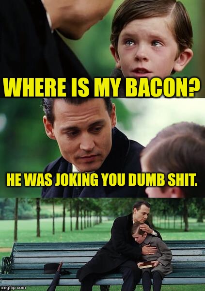 Finding Neverland Meme | WHERE IS MY BACON? HE WAS JOKING YOU DUMB SHIT. | image tagged in memes,finding neverland | made w/ Imgflip meme maker
