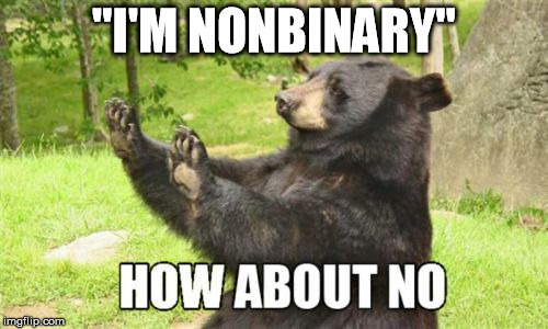 How About No Bear | "I'M NONBINARY" | image tagged in memes,how about no bear | made w/ Imgflip meme maker