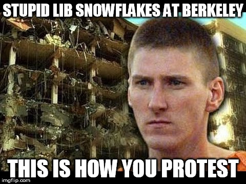 berkeley protests | STUPID LIB SNOWFLAKES AT BERKELEY; THIS IS HOW YOU PROTEST | image tagged in berkeley,protest,fascism | made w/ Imgflip meme maker