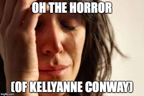 First World Problems Meme | OH THE HORROR (OF KELLYANNE CONWAY) | image tagged in memes,first world problems | made w/ Imgflip meme maker