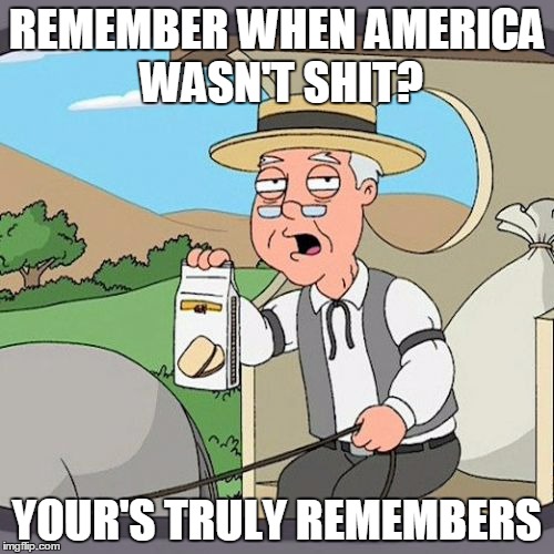 Pepperidge Farm Remembers Meme | REMEMBER WHEN AMERICA WASN'T SHIT? YOUR'S TRULY REMEMBERS | image tagged in memes,pepperidge farm remembers | made w/ Imgflip meme maker