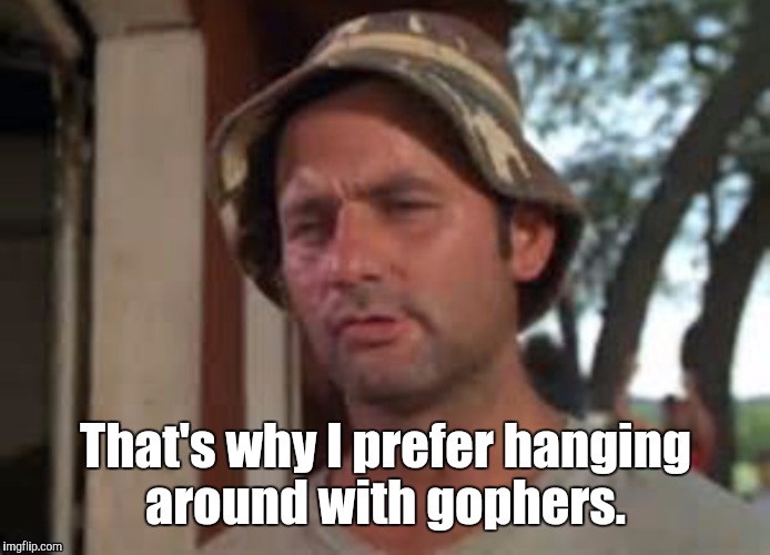1a1qvy.jpg | That's why I prefer hanging around with gophers. | image tagged in 1a1qvyjpg | made w/ Imgflip meme maker