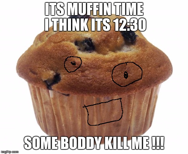 Popular Opinion Muffin | ITS MUFFIN TIME I THINK ITS 12:30; SOME BODDY KILL ME !!! | image tagged in popular opinion muffin | made w/ Imgflip meme maker
