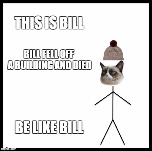Be Like Bill | THIS IS BILL; BILL FELL OFF A BUILDING AND DIED; BE LIKE BILL | image tagged in memes,be like bill | made w/ Imgflip meme maker
