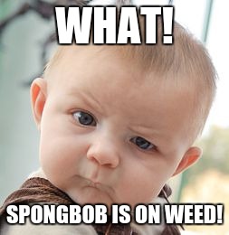 Skeptical Baby Meme | WHAT! SPONGBOB IS ON WEED! | image tagged in memes,skeptical baby | made w/ Imgflip meme maker