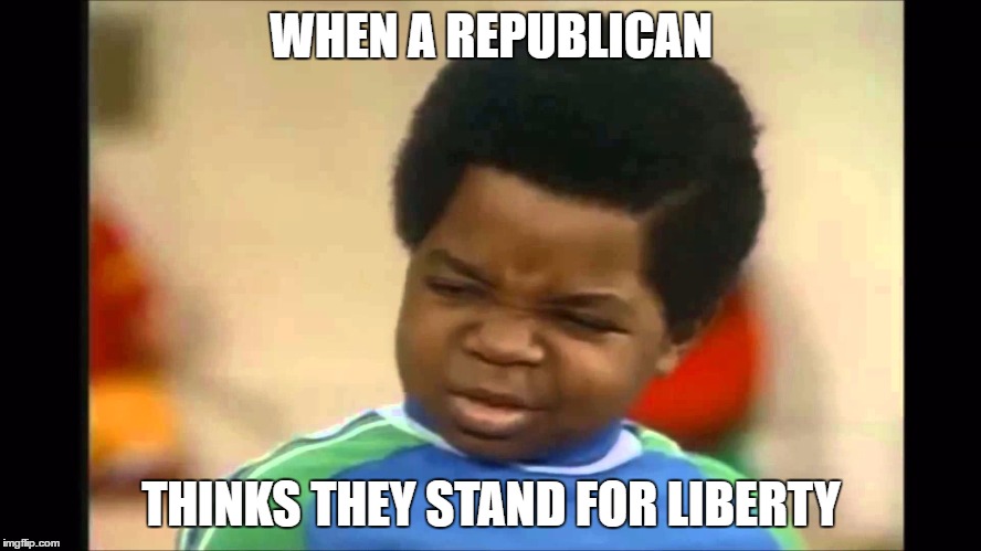 Republicans | WHEN A REPUBLICAN; THINKS THEY STAND FOR LIBERTY | image tagged in willis,republicans,libertarian | made w/ Imgflip meme maker