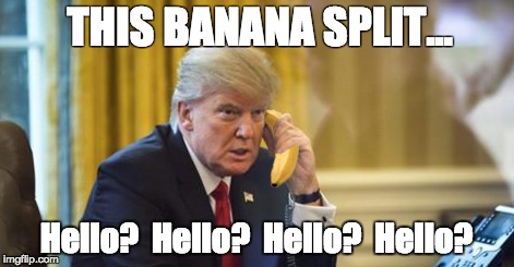 Crank Call | THIS BANANA SPLIT... Hello?  Hello?  Hello?  Hello? | image tagged in donald trump,banana phone | made w/ Imgflip meme maker