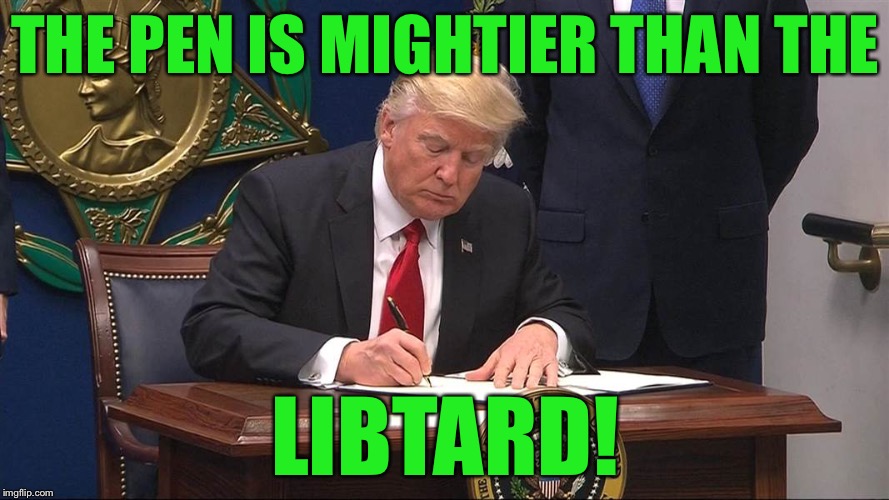 Trump vs Libtards | THE PEN IS MIGHTIER THAN THE; LIBTARD! | image tagged in trump vs libtards | made w/ Imgflip meme maker