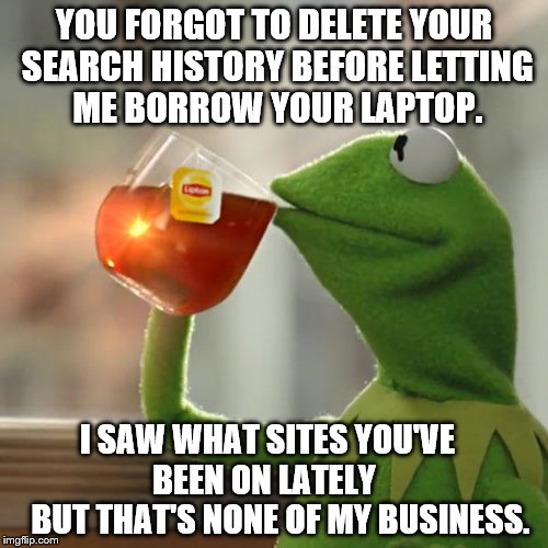 But That's None Of My Business | YOU FORGOT TO DELETE YOUR SEARCH HISTORY BEFORE LETTING ME BORROW YOUR LAPTOP. I SAW WHAT SITES YOU'VE        BEEN ON LATELY           BUT THAT'S NONE OF MY BUSINESS. | image tagged in memes,but thats none of my business,kermit the frog | made w/ Imgflip meme maker
