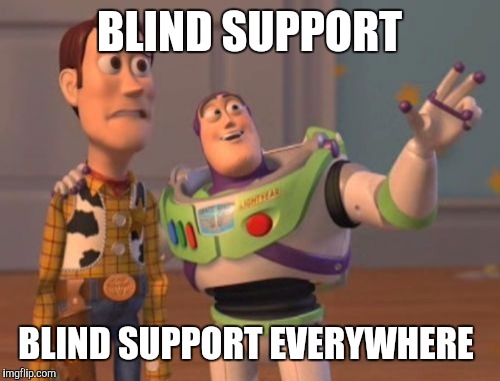 Supporting your political party through thick and thin | BLIND SUPPORT; BLIND SUPPORT EVERYWHERE | image tagged in memes,x x everywhere | made w/ Imgflip meme maker